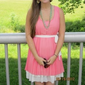Coral/pink sleeveless chiffon dress (from Kohl’s)